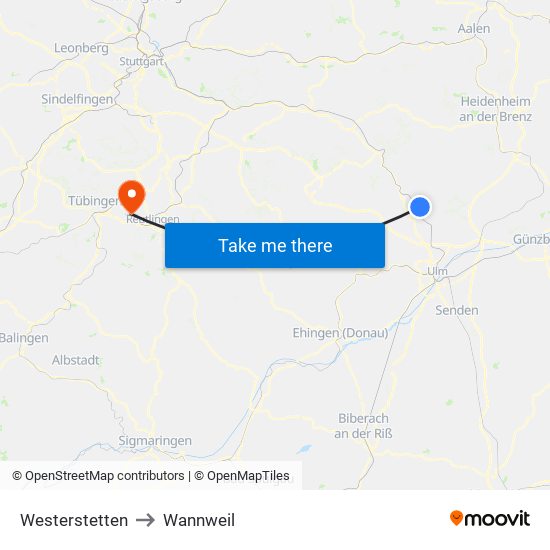 Westerstetten to Wannweil map