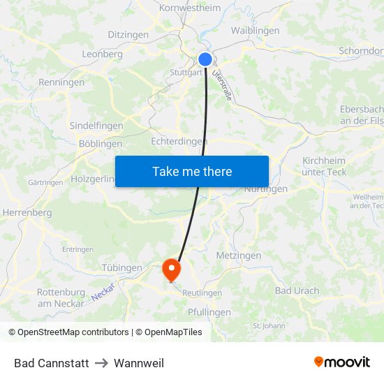 Bad Cannstatt to Wannweil map