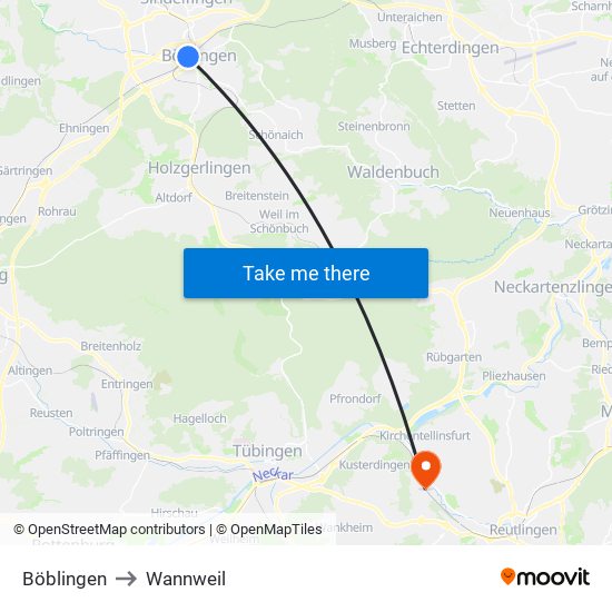 Böblingen to Wannweil map