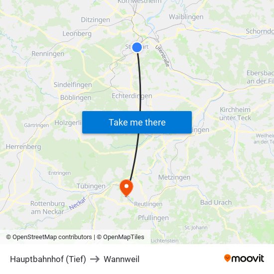 Hauptbahnhof (Tief) to Wannweil map