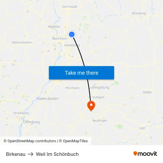 Birkenau to Weil Im Schönbuch map