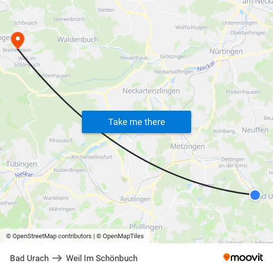 Bad Urach to Weil Im Schönbuch map