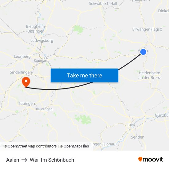 Aalen to Weil Im Schönbuch map