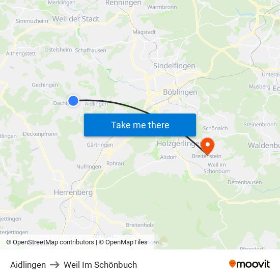 Aidlingen to Weil Im Schönbuch map