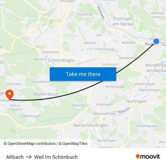 Altbach to Weil Im Schönbuch map