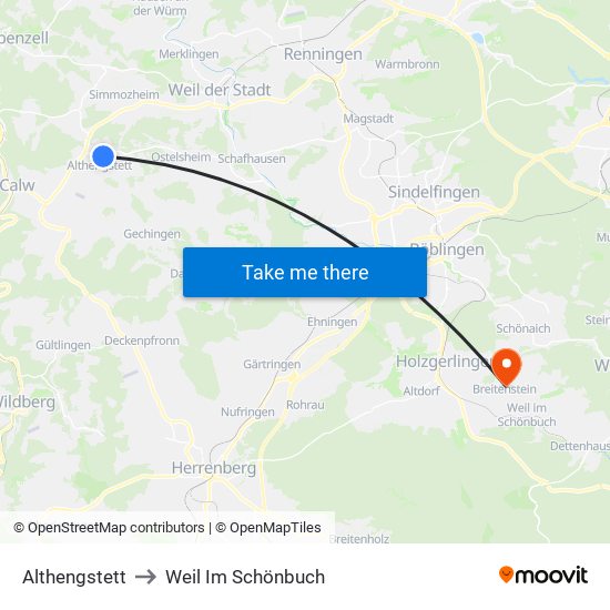 Althengstett to Weil Im Schönbuch map