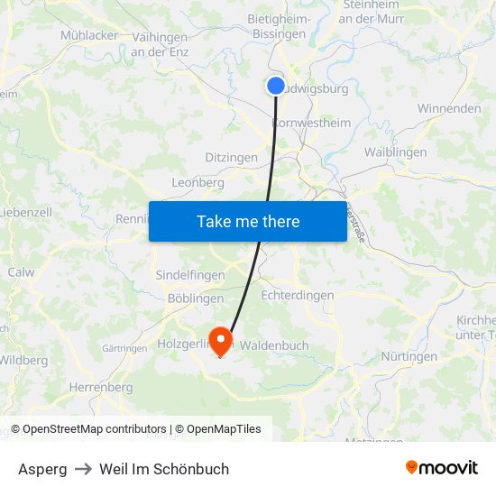 Asperg to Weil Im Schönbuch map