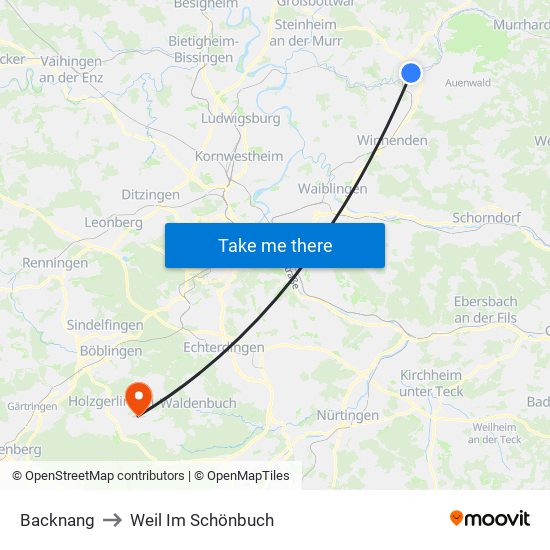 Backnang to Weil Im Schönbuch map