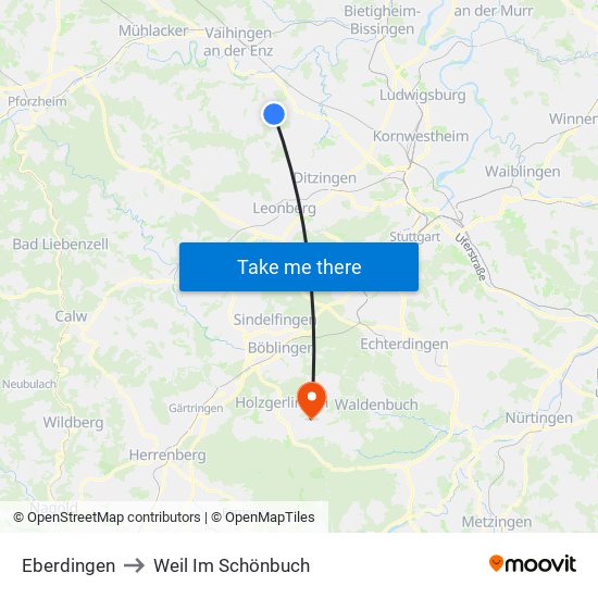 Eberdingen to Weil Im Schönbuch map