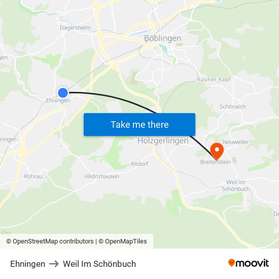 Ehningen to Weil Im Schönbuch map