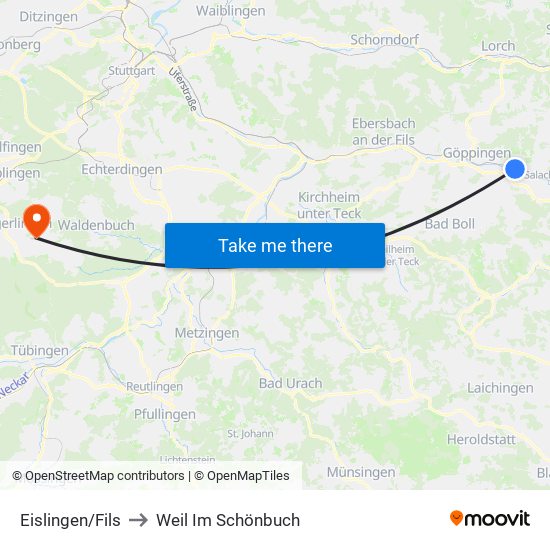 Eislingen/Fils to Weil Im Schönbuch map