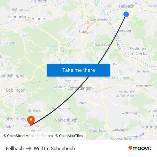 Fellbach to Weil Im Schönbuch map