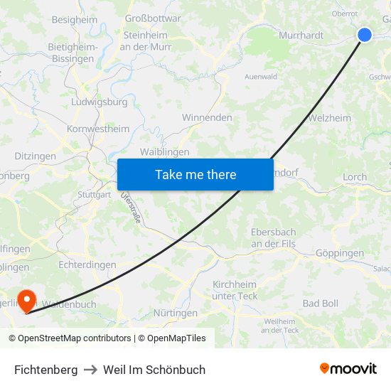 Fichtenberg to Weil Im Schönbuch map