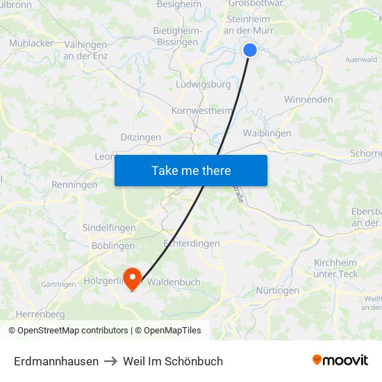 Erdmannhausen to Weil Im Schönbuch map