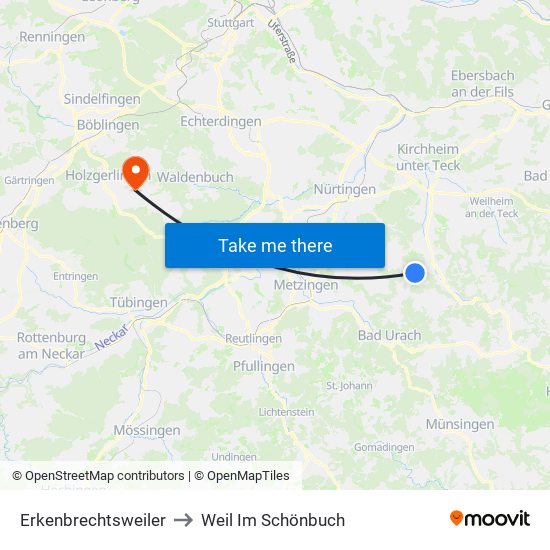 Erkenbrechtsweiler to Weil Im Schönbuch map