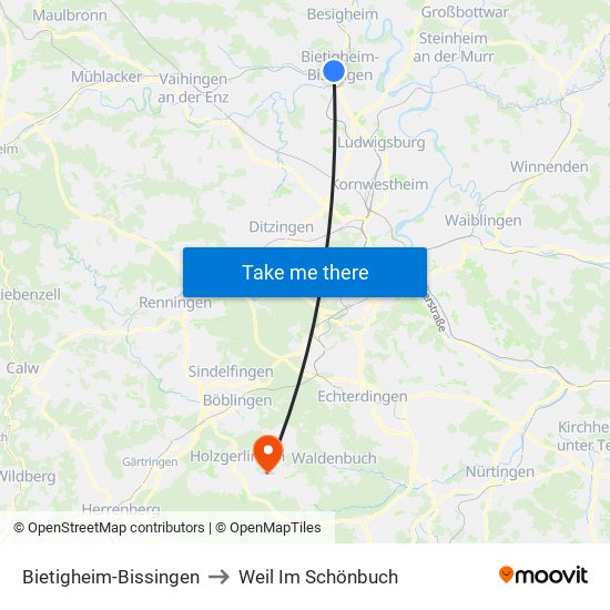 Bietigheim-Bissingen to Weil Im Schönbuch map