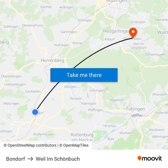 Bondorf to Weil Im Schönbuch map