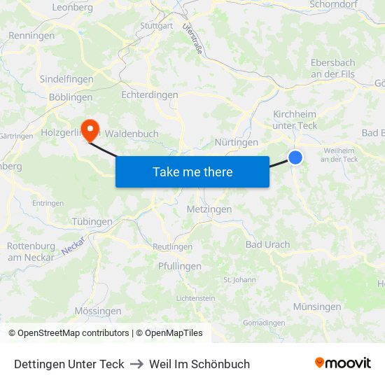 Dettingen Unter Teck to Weil Im Schönbuch map