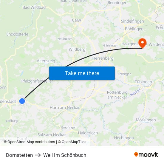 Dornstetten to Weil Im Schönbuch map