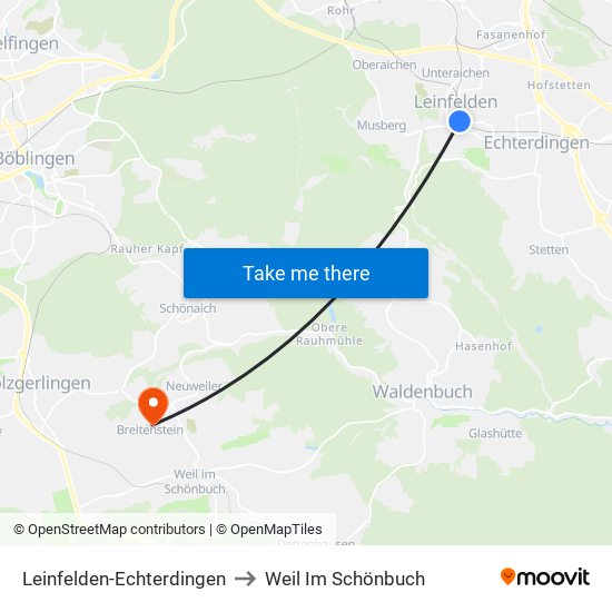 Leinfelden-Echterdingen to Weil Im Schönbuch map