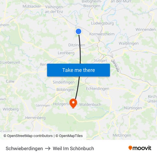 Schwieberdingen to Weil Im Schönbuch map