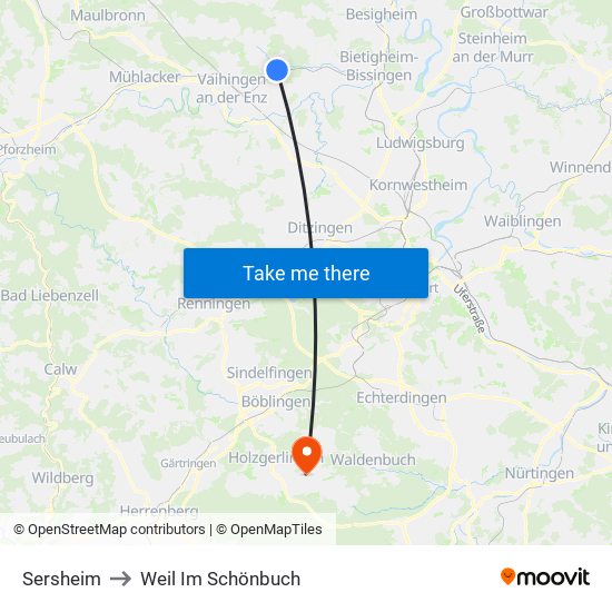 Sersheim to Weil Im Schönbuch map