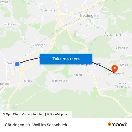 Gärtringen to Weil Im Schönbuch map