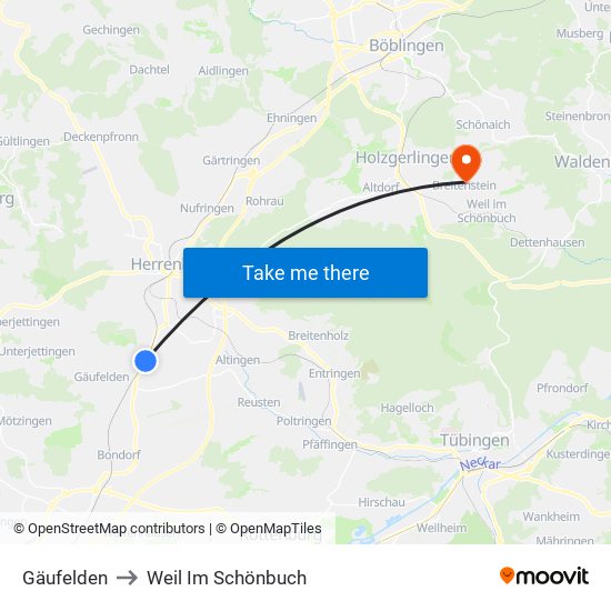 Gäufelden to Weil Im Schönbuch map