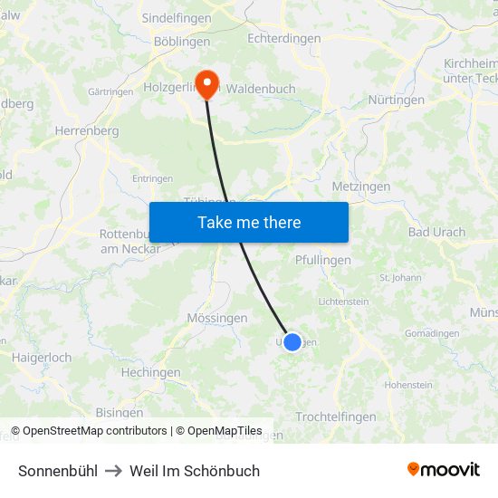 Sonnenbühl to Weil Im Schönbuch map