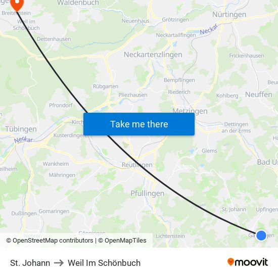 St. Johann to Weil Im Schönbuch map