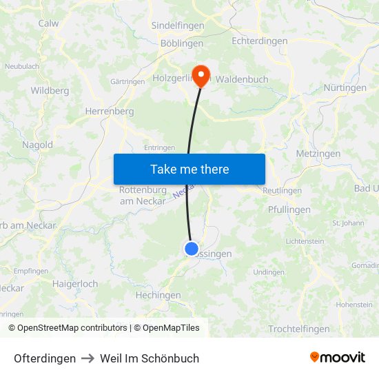 Ofterdingen to Weil Im Schönbuch map