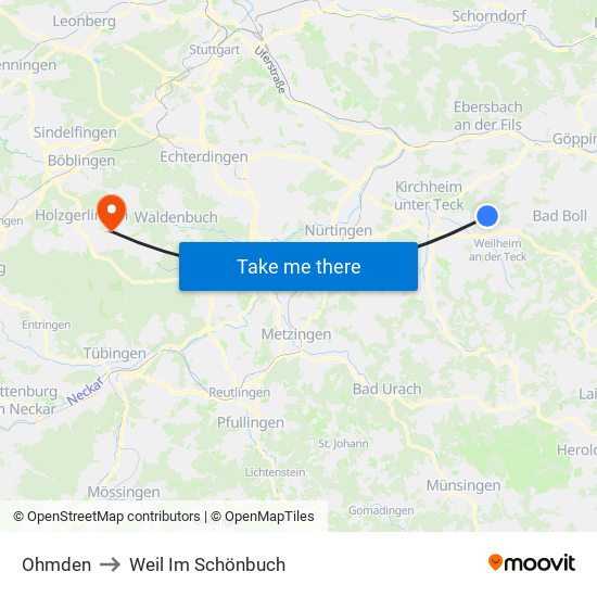 Ohmden to Weil Im Schönbuch map
