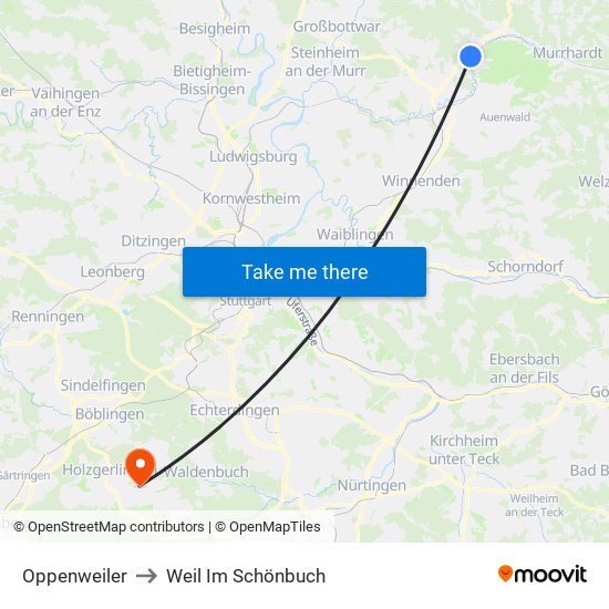 Oppenweiler to Weil Im Schönbuch map