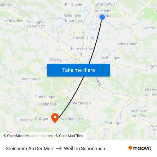 Steinheim An Der Murr to Weil Im Schönbuch map