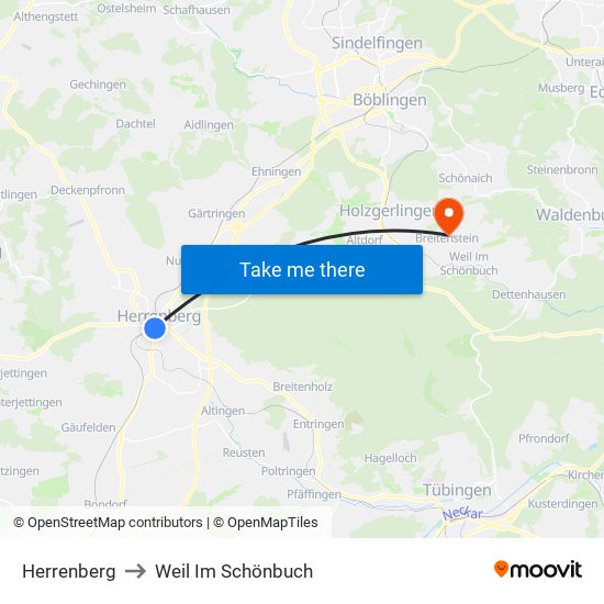 Herrenberg to Weil Im Schönbuch map