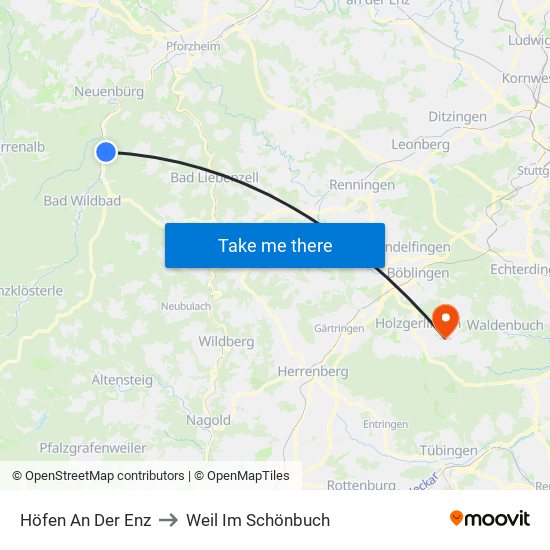 Höfen An Der Enz to Weil Im Schönbuch map