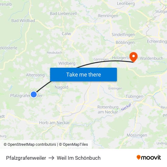 Pfalzgrafenweiler to Weil Im Schönbuch map