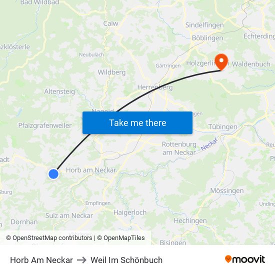 Horb Am Neckar to Weil Im Schönbuch map