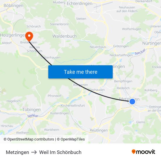 Metzingen to Weil Im Schönbuch map