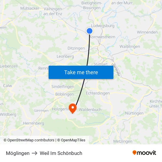 Möglingen to Weil Im Schönbuch map