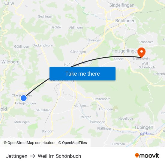 Jettingen to Weil Im Schönbuch map