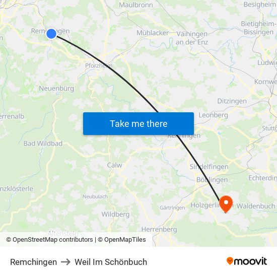 Remchingen to Weil Im Schönbuch map