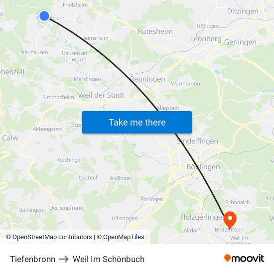 Tiefenbronn to Weil Im Schönbuch map