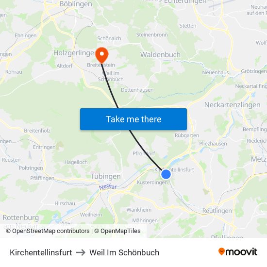 Kirchentellinsfurt to Weil Im Schönbuch map