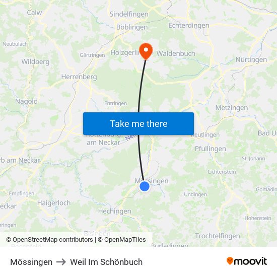 Mössingen to Weil Im Schönbuch map