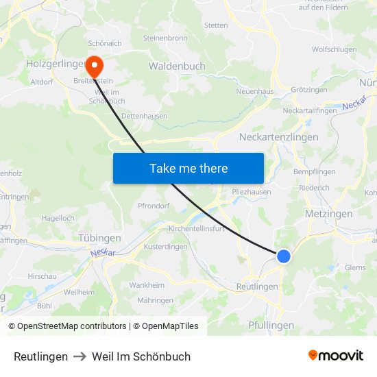 Reutlingen to Weil Im Schönbuch map