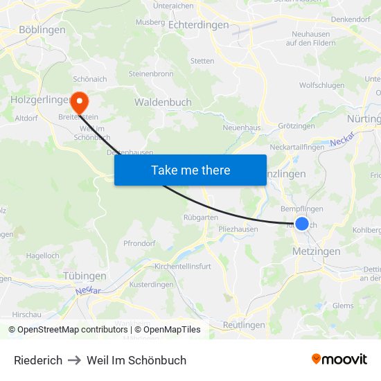 Riederich to Weil Im Schönbuch map