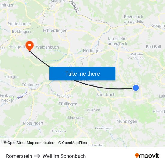 Römerstein to Weil Im Schönbuch map