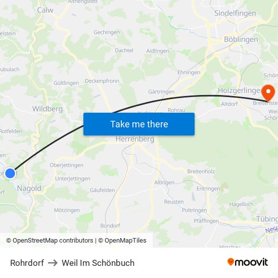 Rohrdorf to Weil Im Schönbuch map