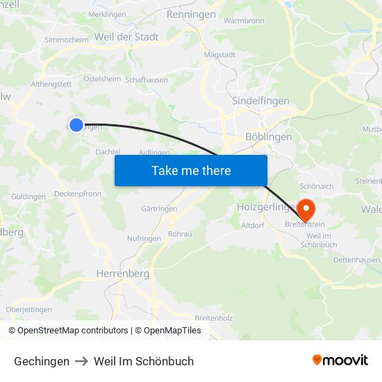 Gechingen to Weil Im Schönbuch map